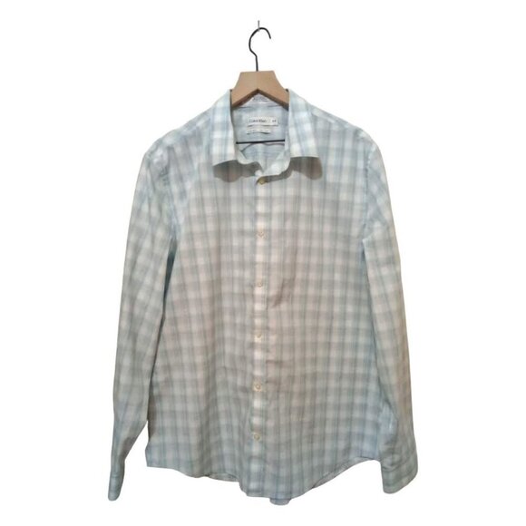 Calvin Klein Blue & White Plaid Cool Tech Casual Button Down Shirt Sz XL - Picture 1 of 8